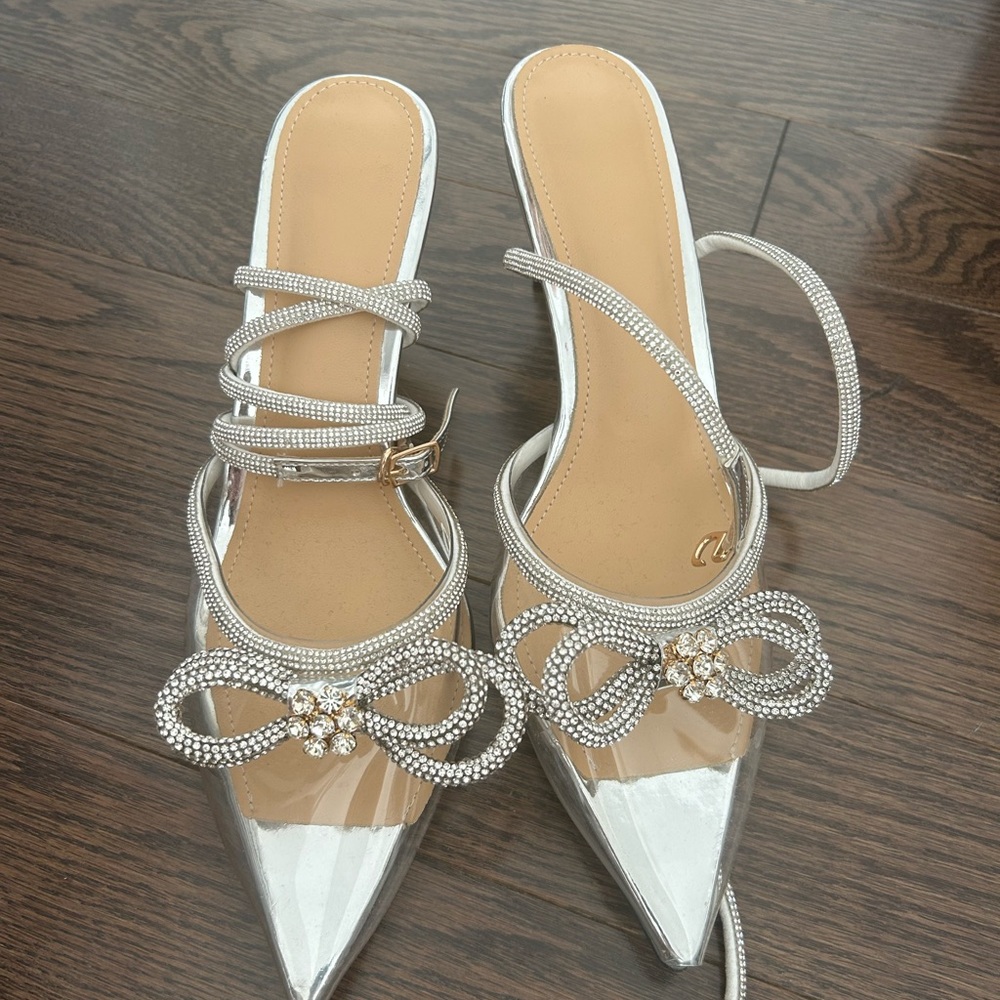 Silver kitten heels